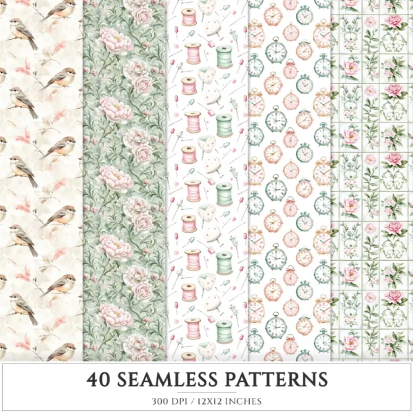 Swan Ballet Seamless Patterns, Pink Ballet JPEG, Peony Floral Pattern, Tutu, Polka, Pink Bow Repeating Pattern, Digital Scrapbook Paper