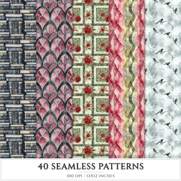 Gothic Veil Spring Seamless Patterns, Haunted Floral JPEG, Gothic Pattern, Lace, Dark Floral Repeating Pattern, Digital Scrapbook Paper