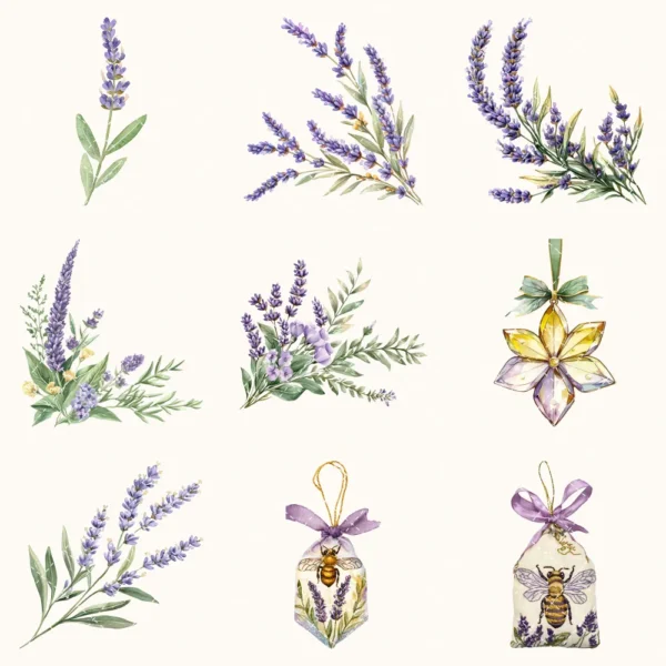 Honey and Herbs Floral Arrangements, Lavender Floral PNG, Lavender Bouquet, Herbal Floral Art, Floral Decor, Ornaments, Digital download
