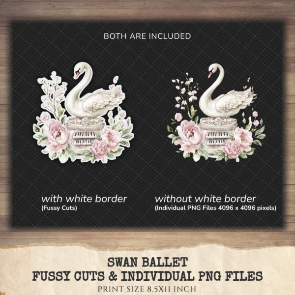Swan Ballet Clipart Set – Swan Lake Ballerina Illustrations, Pink Ballet Dancer Graphics, Party Designs PNG, Pink Peonies, Digital download