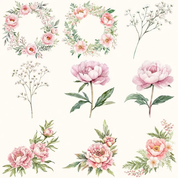 Swan Ballet Floral Arrangements, Peony Floral PNG, Pink Peony Bouquet, Pink Floral Art, Ballet Decor, Antique Ornaments, Digital Download