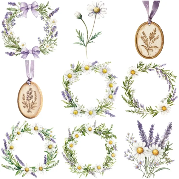 Gentle Apothecary Floral Arrangements, Harbal Floral PNG, Lavender Bouquet, Chamomile Art, Rosemary PNG, Decor, Ornaments, Digital Download
