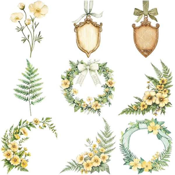 Spring Wanderlust Floral Arrangements, Spring Floral PNG, Wildflowers Bouquet, Meadow Art, Yellow Floral, Decor, Ornaments, Digital Download
