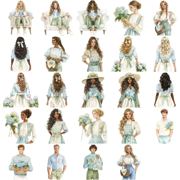 Hydrangea Haven Clipart Set – Spring Cottage Garden PNG Illustrations, Botanical, Pastel Floral, Romantic Floral Graphics, Digital Download