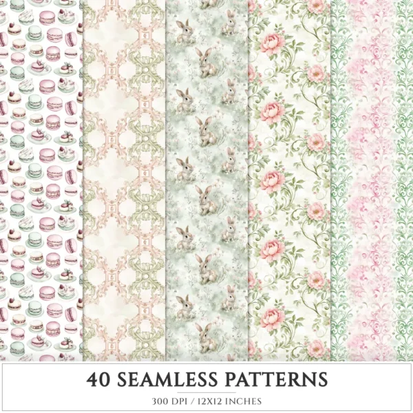 Swan Ballet Seamless Patterns, Pink Ballet JPEG, Peony Floral Pattern, Tutu, Polka, Pink Bow Repeating Pattern, Digital Scrapbook Paper