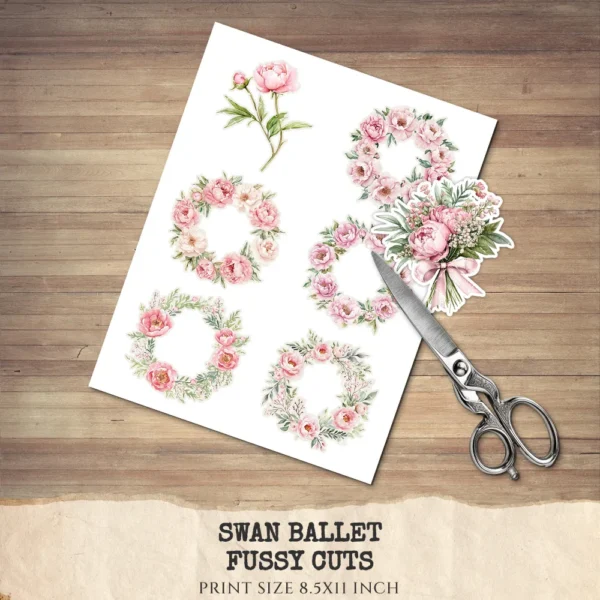 Swan Ballet Floral Arrangements, Peony Floral PNG, Pink Peony Bouquet, Pink Floral Art, Ballet Decor, Antique Ornaments, Digital Download