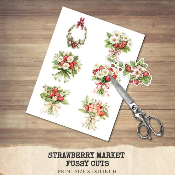 Strawberry Market Floral Arrangements, Spring Fruit PNG, Daisy Bouquet, Strawberry Blossom Art, Floral Decor, Ornaments, Digital download