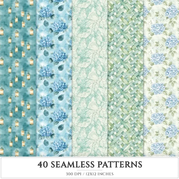 Hydrangea Haven Seamless Patterns, Romantic Floral JPEG, Botanical Pattern, Springtime, Hydrangea Repeating Pattern, Digital Scrapbook Paper