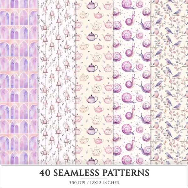 Wildflower Nook Seamless Patterns, Cozy Reading JPEG, Books and Candles Pattern, Reading Nook Repeating Pattern, Digital Scrapbook Paper
