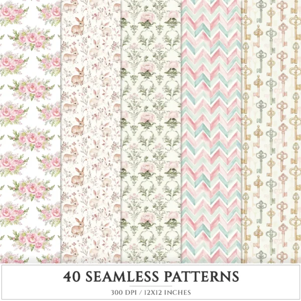 Swan Ballet Seamless Patterns, Pink Ballet JPEG, Peony Floral Pattern, Tutu, Polka, Pink Bow Repeating Pattern, Digital Scrapbook Paper