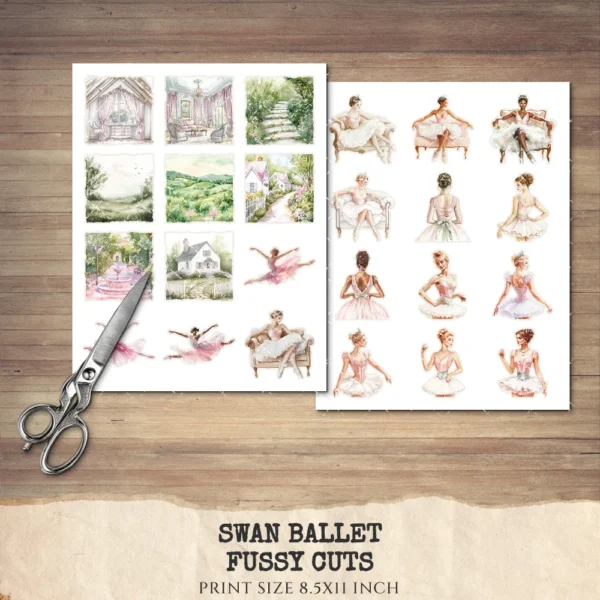 Swan Ballet Clipart Set – Swan Lake Ballerina Illustrations, Pink Ballet Dancer Graphics, Party Designs PNG, Pink Peonies, Digital download