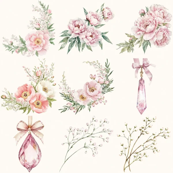 Swan Ballet Floral Arrangements, Peony Floral PNG, Pink Peony Bouquet, Pink Floral Art, Ballet Decor, Antique Ornaments, Digital Download