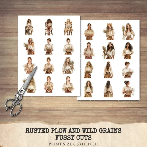 Rusted Plow and Wild Grains Clipart Set – Rustic Farm Illustrations, Masculine Harvest Graphics, Vintage Farmhouse, Harvest,Digital download