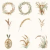 Rusted Plow and Wild Grains Floral Arrangements, Barley Grass PNG, Dried Bouquet, Spring Grain Art, Floral Decor, Ornaments,Digital download