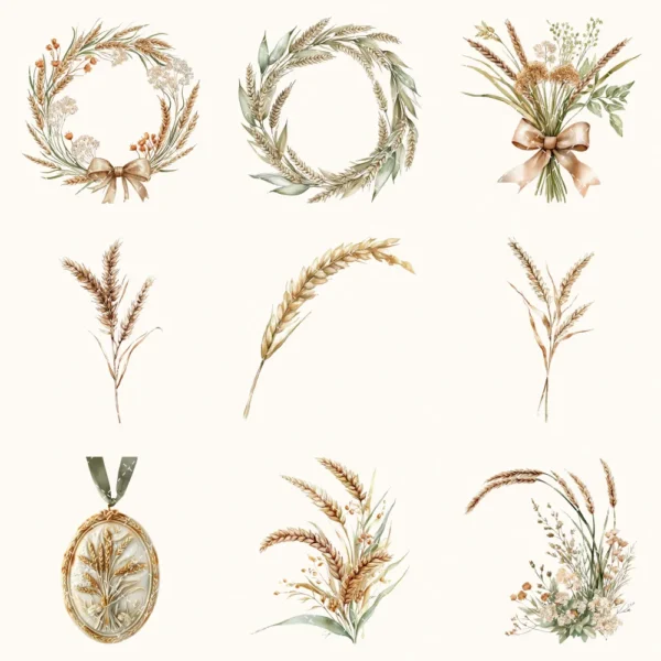 Rusted Plow and Wild Grains Floral Arrangements, Barley Grass PNG, Dried Bouquet, Spring Grain Art, Floral Decor, Ornaments,Digital download