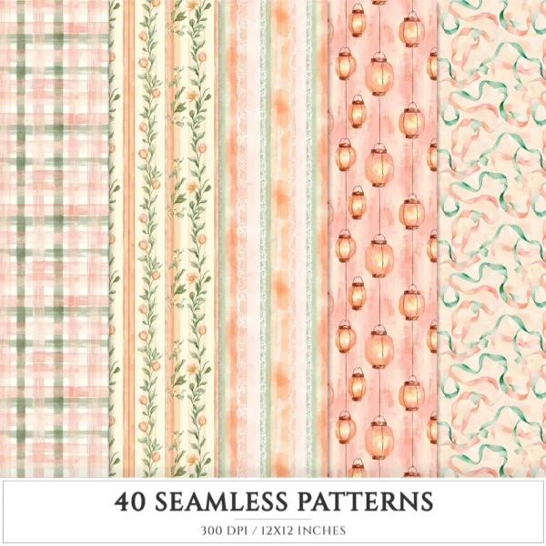 Ostara Spirit Seamless Patterns, Pagan Equinox JPEG, Tulips Pattern, Egg, Rabbit, Florals, Herbs Repeating Pattern, Digital Scrapbook Paper