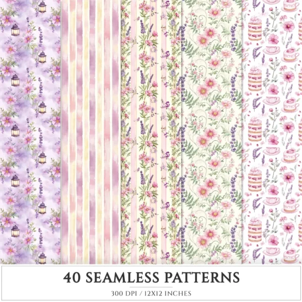 Wildflower Nook Seamless Patterns, Cozy Reading JPEG, Books and Candles Pattern, Reading Nook Repeating Pattern, Digital Scrapbook Paper