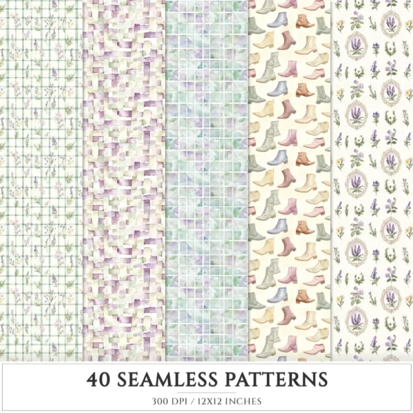 Gentle Apothecary Seamless Patterns, Herbal JPEG, Lavender Pattern, Chamomile, Rosemary, Botanical Repeating Pattern,Digital Scrapbook Paper