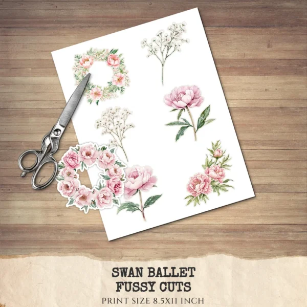 Swan Ballet Floral Arrangements, Peony Floral PNG, Pink Peony Bouquet, Pink Floral Art, Ballet Decor, Antique Ornaments, Digital Download