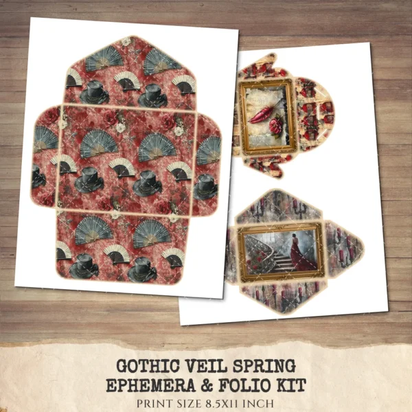 Gothic Veil Spring Ephemera & Folio Kit – Haunted Floral, Dark Spring Printables, Victorian , Ethereal, Lace Tags, Kits, Digital Download