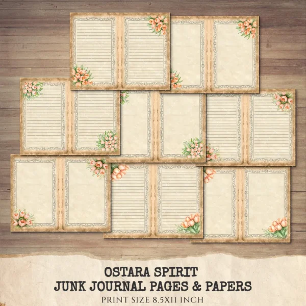 Ostara Spirit Junk Journal Pages & Papers – Pagan Spring Equinox, Goddess Ritual Printable, Eggs, Rabbits, Scrapbook, Digital Download