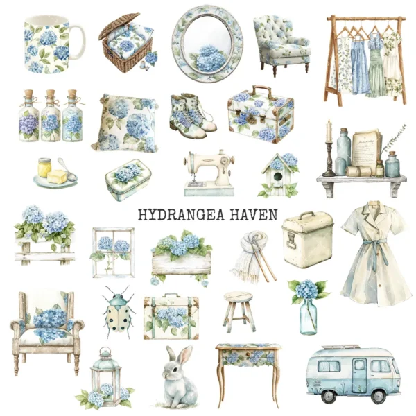 Hydrangea Haven Clipart Set – Spring Cottage Garden PNG Illustrations, Botanical, Pastel Floral, Romantic Floral Graphics, Digital Download
