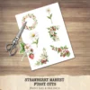 Strawberry Market Floral Arrangements, Spring Fruit PNG, Daisy Bouquet, Strawberry Blossom Art, Floral Decor, Ornaments, Digital download