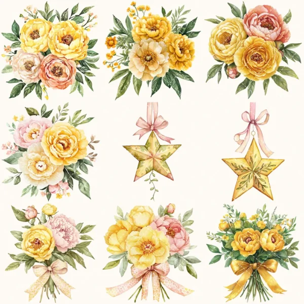 Honey Petal Archive Floral Arrangements, Peony Floral PNG, Yellow Peony Bouquet, Spring Flower Art, Floral Decor, Ornaments,Digital download