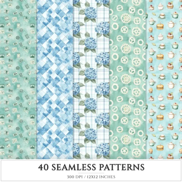 Hydrangea Haven Seamless Patterns, Romantic Floral JPEG, Botanical Pattern, Springtime, Hydrangea Repeating Pattern, Digital Scrapbook Paper