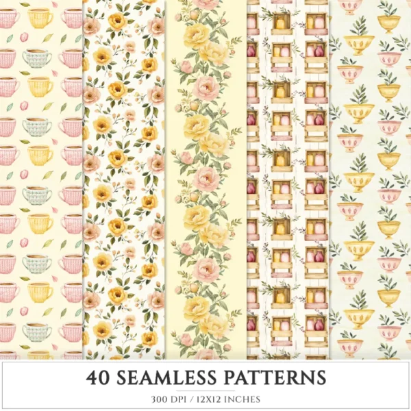 Honey Petal Archive Seamless Patterns, Springtime JPEG, Peony Pattern, Bee, Polka, Honeycomb Repeating Pattern, Digital Scrapbook Paper