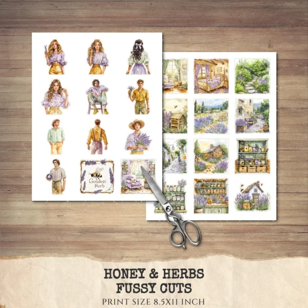 Honey and Herbs Clipart Set – Lavender Herb Illustrations, Honey Pot Graphics, Rustic Recipe, Rosemary PNG Clipart, Digital download