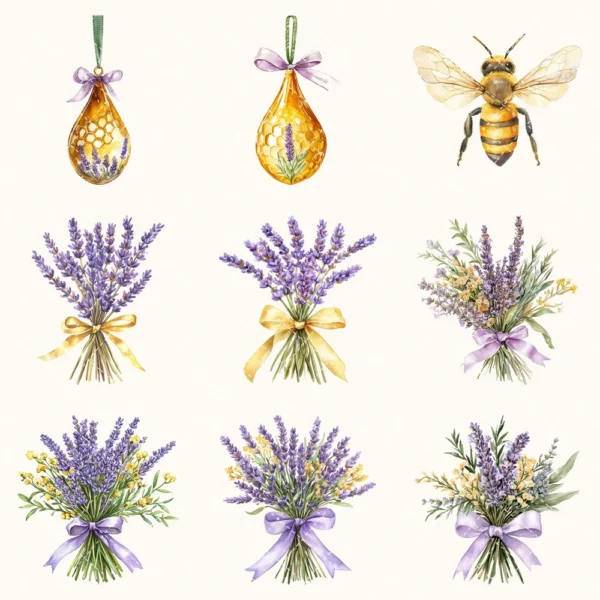 Honey and Herbs Floral Arrangements, Lavender Floral PNG, Lavender Bouquet, Herbal Floral Art, Floral Decor, Ornaments, Digital download