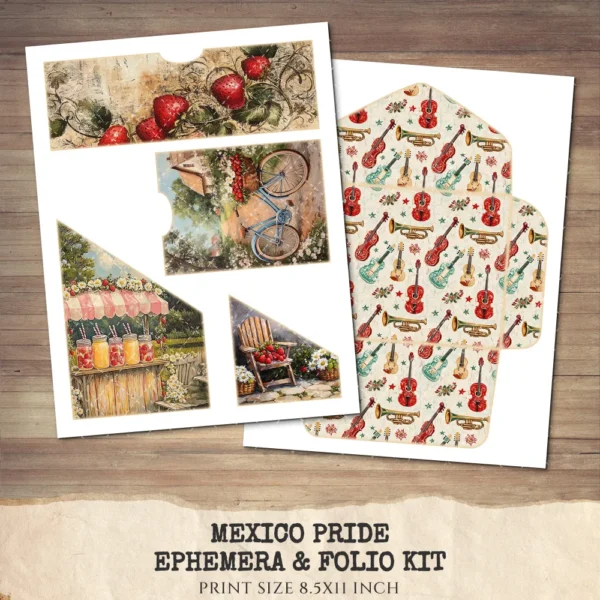 Mexico Pride Ephemera & Folio Kit – Patriotic Sombrero, Mexican Floral Printables, Cactus, Vintage, Pride Tags, Kits, Digital Download