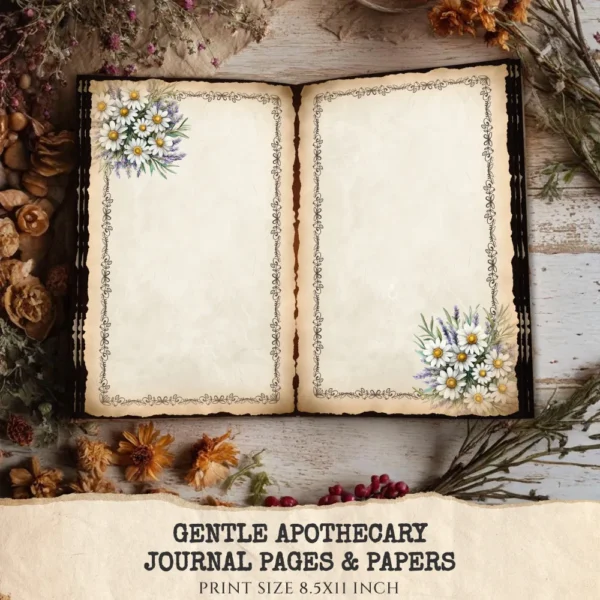 Gentle Apothecary Junk Journal Pages & Papers – Vintage Herb Jars, Botanical Printable, Lavender Scrapbook, Rosemary, Digital Download