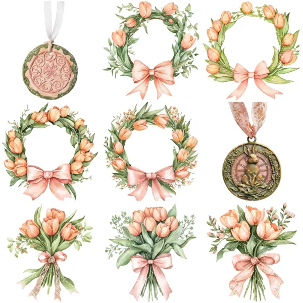 Ostara Spirit Floral Arrangements, Spring Floral PNG, Tulip Bouquet, Tulip Art, Floral Pagan, Decor, Ornaments, Digital Download