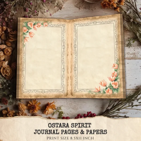 Ostara Spirit Junk Journal Pages & Papers – Pagan Spring Equinox, Goddess Ritual Printable, Eggs, Rabbits, Scrapbook, Digital Download