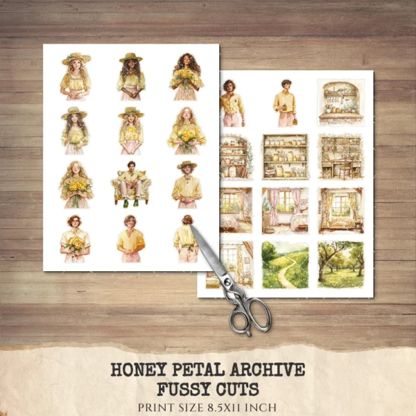 Honey Petal Archive Clipart Set – Vintage Botanical Illustrations, Antique Floral Graphics, Springtime, Spring Peony, Digital download