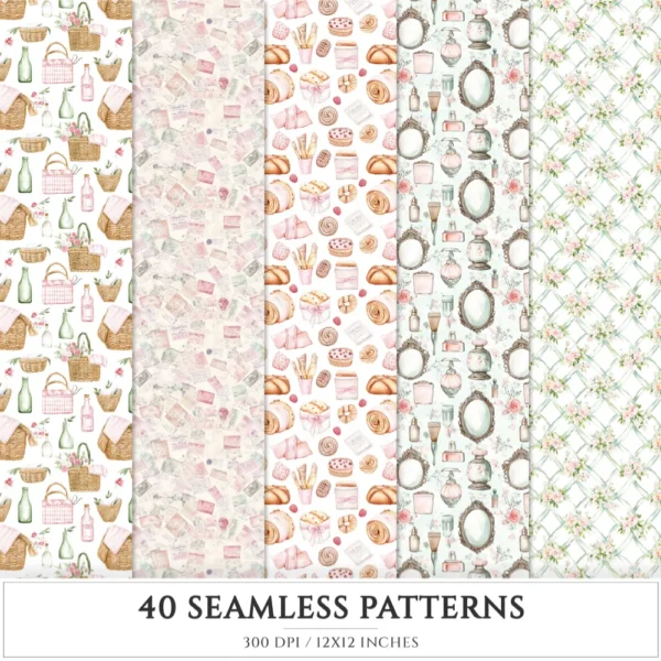 Swan Ballet Seamless Patterns, Pink Ballet JPEG, Peony Floral Pattern, Tutu, Polka, Pink Bow Repeating Pattern, Digital Scrapbook Paper