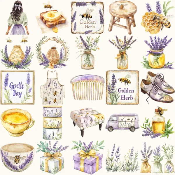Honey and Herbs Clipart Set – Lavender Herb Illustrations, Honey Pot Graphics, Rustic Recipe, Rosemary PNG Clipart, Digital download