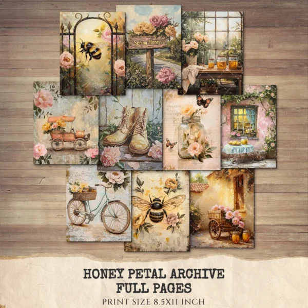 Honey Petal Archive Junk Journal Pages & Papers – Vintage Botanical, Warm Farmhouse Printable, Antique Herb Scrapbook, Digital Download