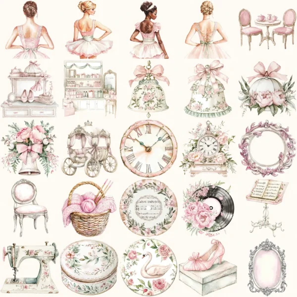 Swan Ballet Clipart Set – Swan Lake Ballerina Illustrations, Pink Ballet Dancer Graphics, Party Designs PNG, Pink Peonies, Digital download