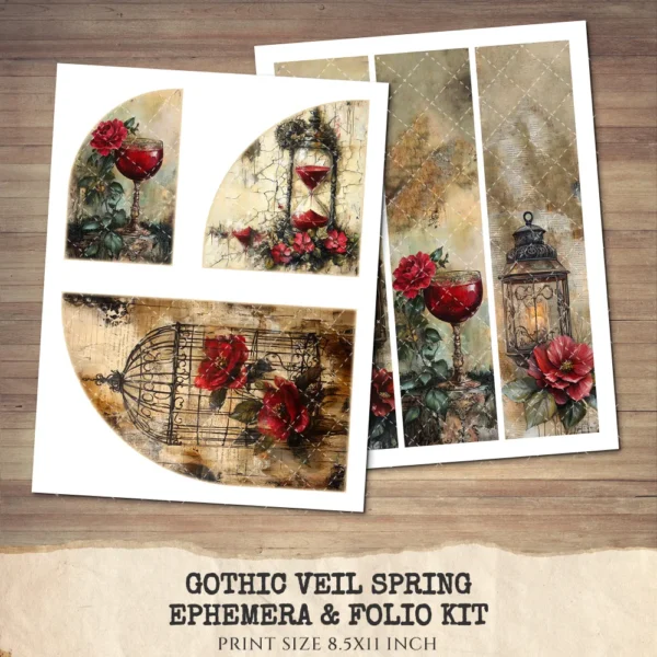 Gothic Veil Spring Ephemera & Folio Kit – Haunted Floral, Dark Spring Printables, Victorian , Ethereal, Lace Tags, Kits, Digital Download