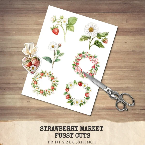 Strawberry Market Floral Arrangements, Spring Fruit PNG, Daisy Bouquet, Strawberry Blossom Art, Floral Decor, Ornaments, Digital download