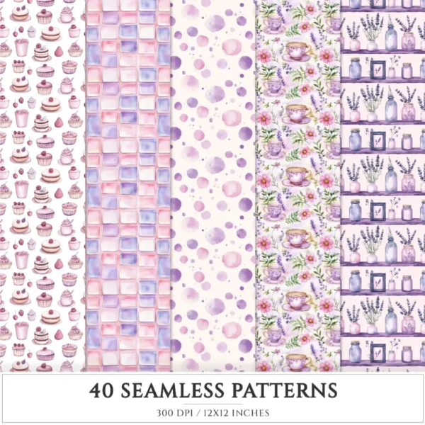 Wildflower Nook Seamless Patterns, Cozy Reading JPEG, Books and Candles Pattern, Reading Nook Repeating Pattern, Digital Scrapbook Paper