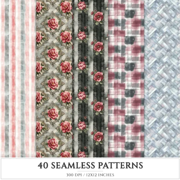 Gothic Veil Spring Seamless Patterns, Haunted Floral JPEG, Gothic Pattern, Lace, Dark Floral Repeating Pattern, Digital Scrapbook Paper