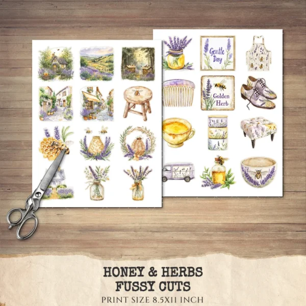 Honey and Herbs Clipart Set – Lavender Herb Illustrations, Honey Pot Graphics, Rustic Recipe, Rosemary PNG Clipart, Digital download