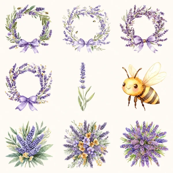 Honey and Herbs Floral Arrangements, Lavender Floral PNG, Lavender Bouquet, Herbal Floral Art, Floral Decor, Ornaments, Digital download