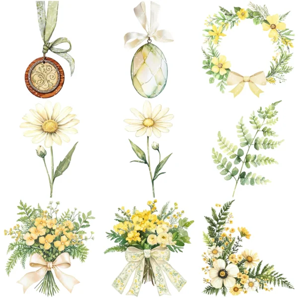 Spring Wanderlust Floral Arrangements, Spring Floral PNG, Wildflowers Bouquet, Meadow Art, Yellow Floral, Decor, Ornaments, Digital Download