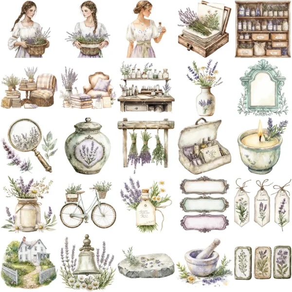 Gentle Apothecary Clipart Set – Vintage Herb Jars PNG Illustrations, Botanical Graphics, Lavender, Chamomile, Rosemary, Digital download