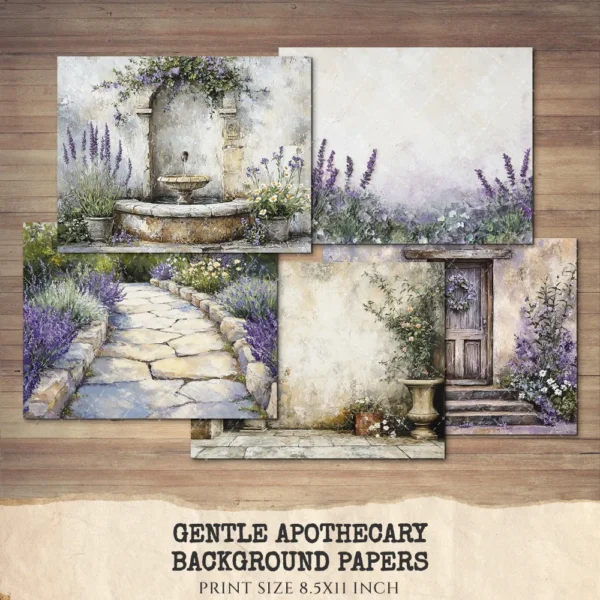 Gentle Apothecary Junk Journal Pages & Papers – Vintage Herb Jars, Botanical Printable, Lavender Scrapbook, Rosemary, Digital Download